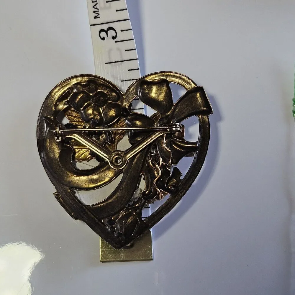 Ooak Vintage Heart Tramp Art Folk Art Brooch Pin Unique Eclectic